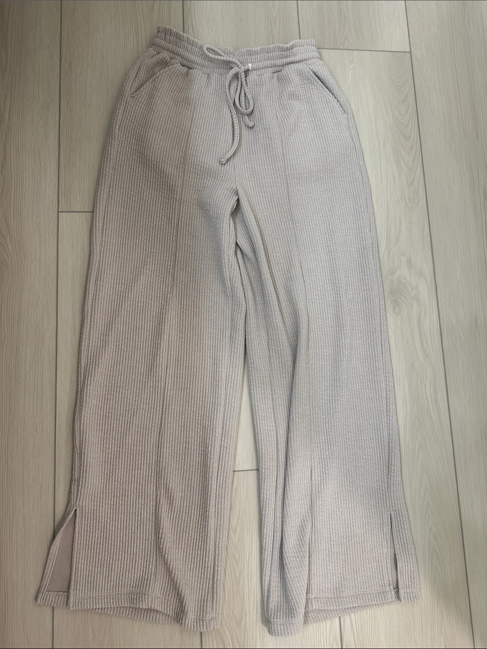 SO Knit Drawstring Wide Leg Pants - Light Beige